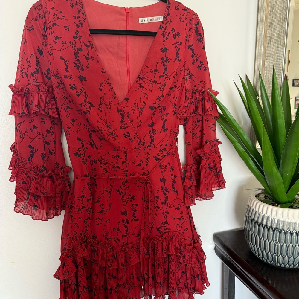 For Love And Lemons Red Floral Long Sleeve Dress SELFIE LESLIE